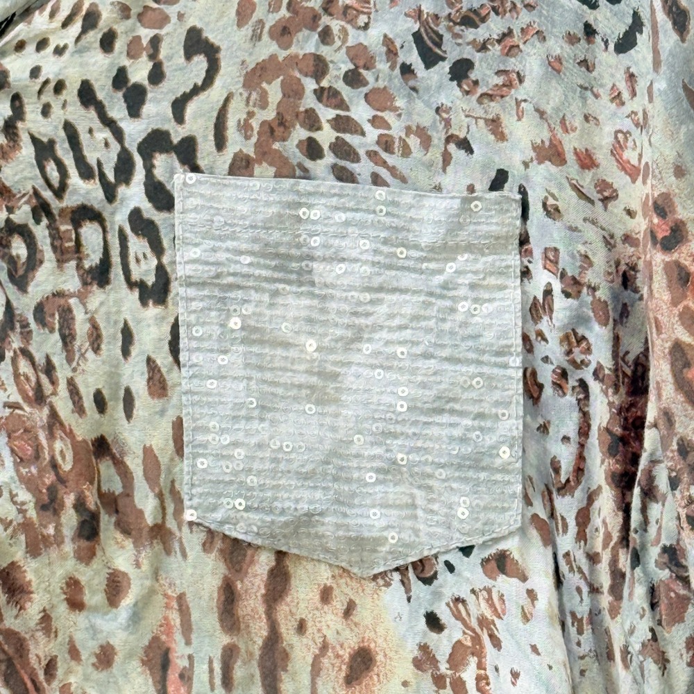 Angela Mara Large Top Blouse Animal Sequin Pocket Long Sleeve Artsy Avant Garde - Picture 3 of 7